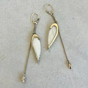 Gold-Plated Brass Wing Earrings – Long Dangle, Boho Artisan Style